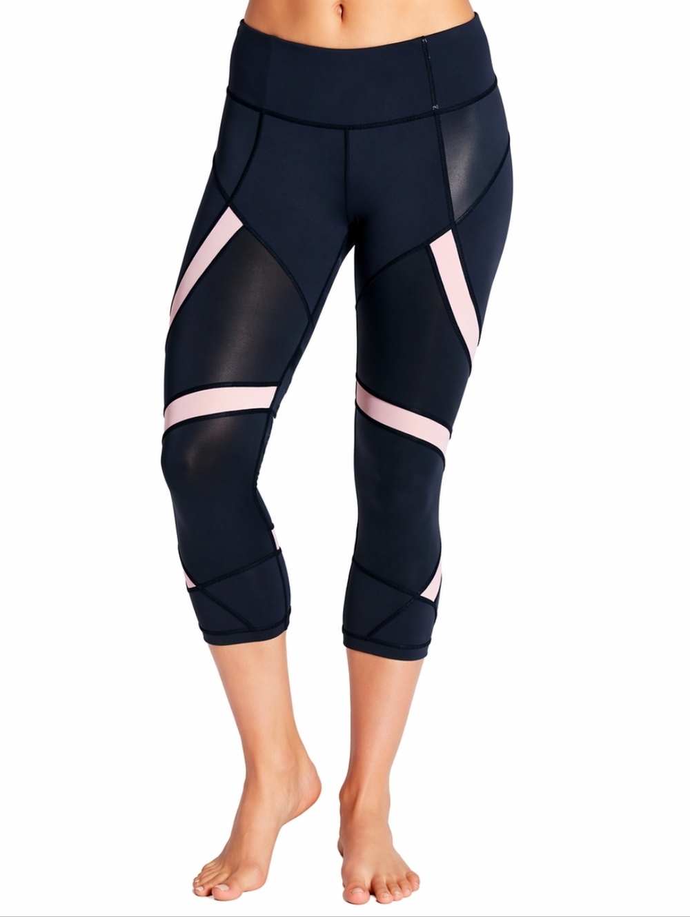 Calia Shine Textured Cropped Navy Leggings Blue Pink Small Pilates Like New
